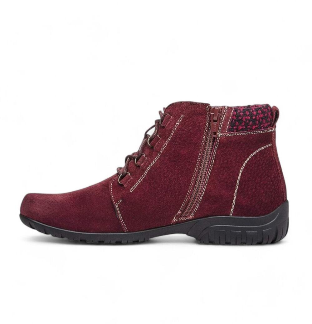 Propét Delaney Ankle Boots Lace Up Side Zip Bootie Leather Red Womens Size US 7